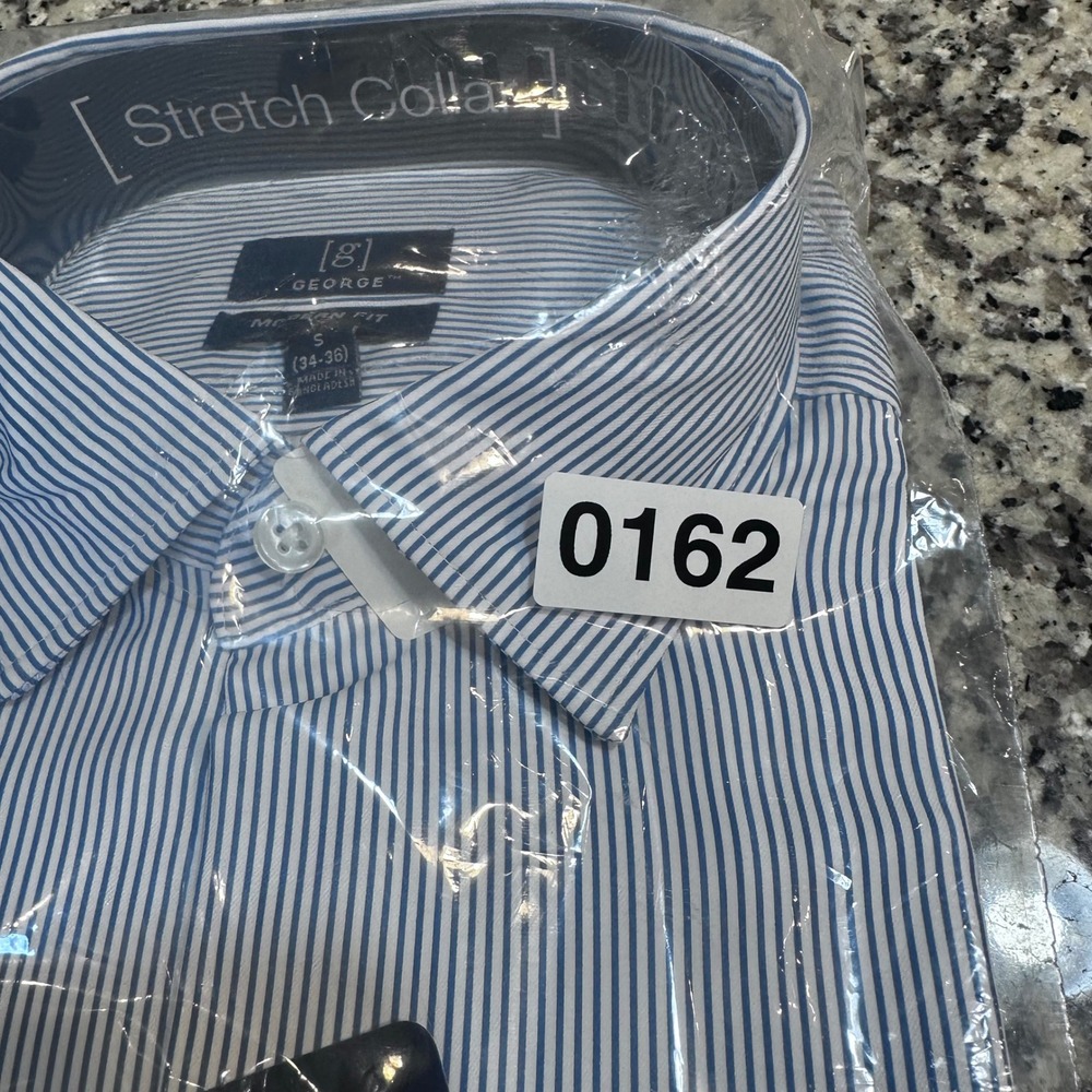 George Mens Performance Dress Shirt Long Sleeve Modern Fit Blue Stripe Size S - Picture 7 of 7